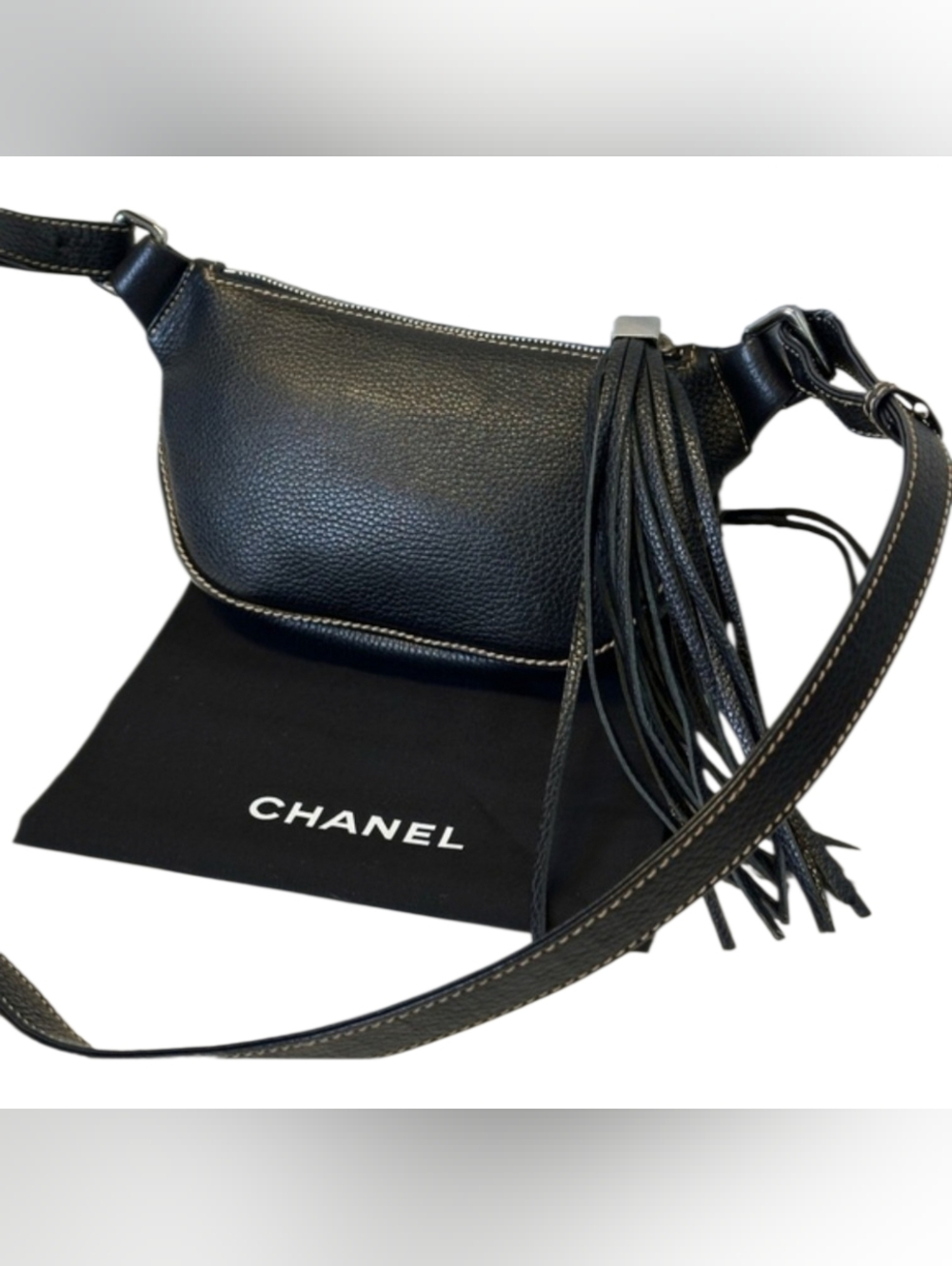 CHANEL Black Crescent Leather Shoulder/crossbody Bag with Tassel Accent - Picture 11 of 11